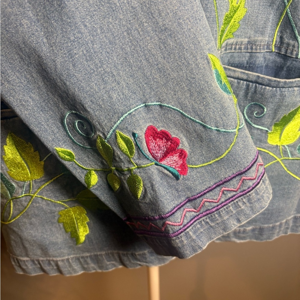 Denim & Co Embroidered Denim Jacket Butterfly Floral Boho L XL - Picture 3 of 12